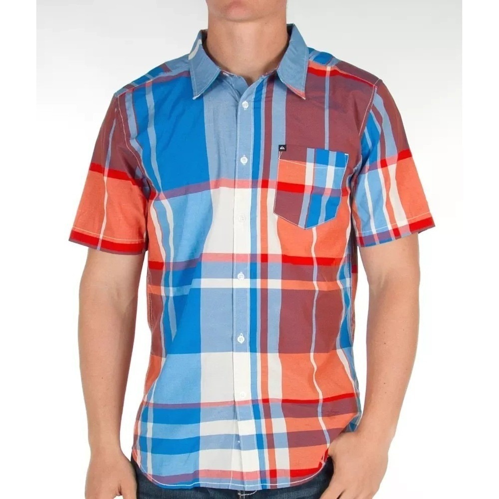 Quiksilver Short Sleeve‎ Plaid Button‑Down Shirt – Men's Medium – Red/White